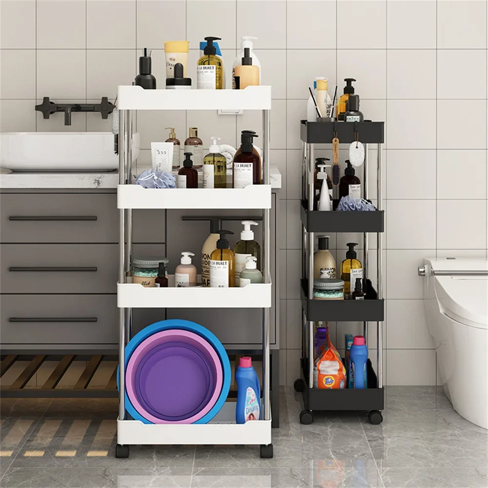

Rack Shelf Slide Bathroom Slim 3/4 Gap Cart Organizer Kitchen Storage Movable Tier Utility Livingroom Rolling