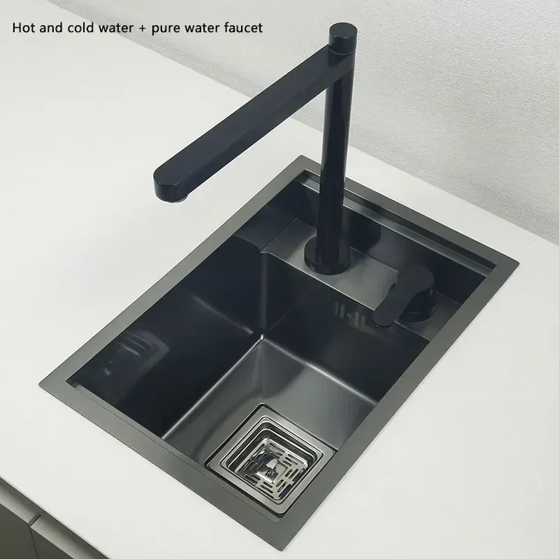 Hidden black Kitchen sink Single bowl Bar Small Size sink Stainless Steel Balcony sink Concealed black kitchen Bar 4