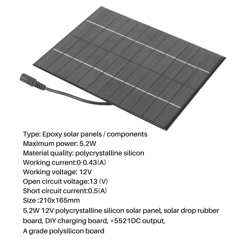 FULL-12V 5.2W mini solární panel polykrystalické solární buněk křemík epoxidová solární DIY modul systém baterie nabíječka + stejnosměrný výroba