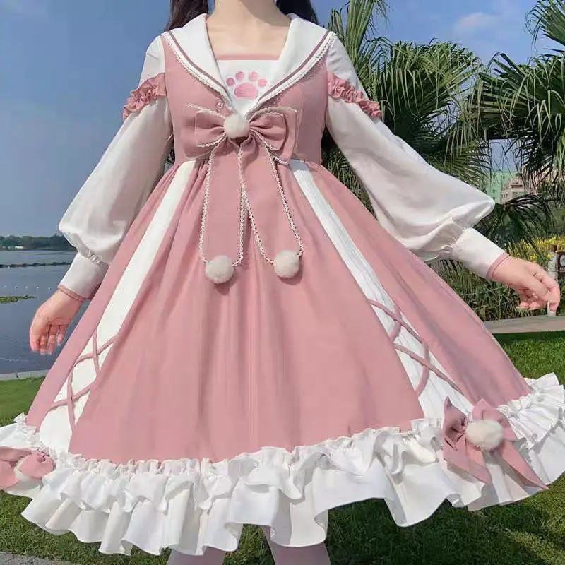 Plus Size Cat Claw Lolita Kawaii Princess Dress Oversized Short Sleeve for 150kg 4XL lolita dress