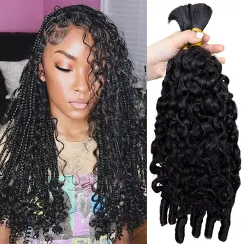 Human Braiding Hair for Boho Braids Water Wave Bundles Burmese Curly Spiral Curly Ends Bulk Virgin Hair Extensions Natural Black 1