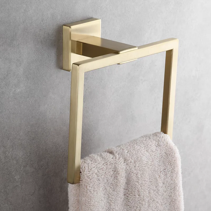 SUS 304 Stainless Steel Towel Ring Wall Mounted Hand Towel Holder Drilling Square Accessory Rag Holder for Bathroom
