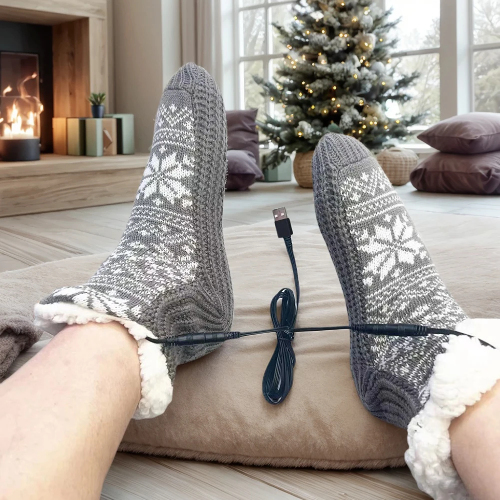USB Heated Cozy Slipper Socks with Plush Non Slip Design Ideal for Home Office and Outdoor Adventures