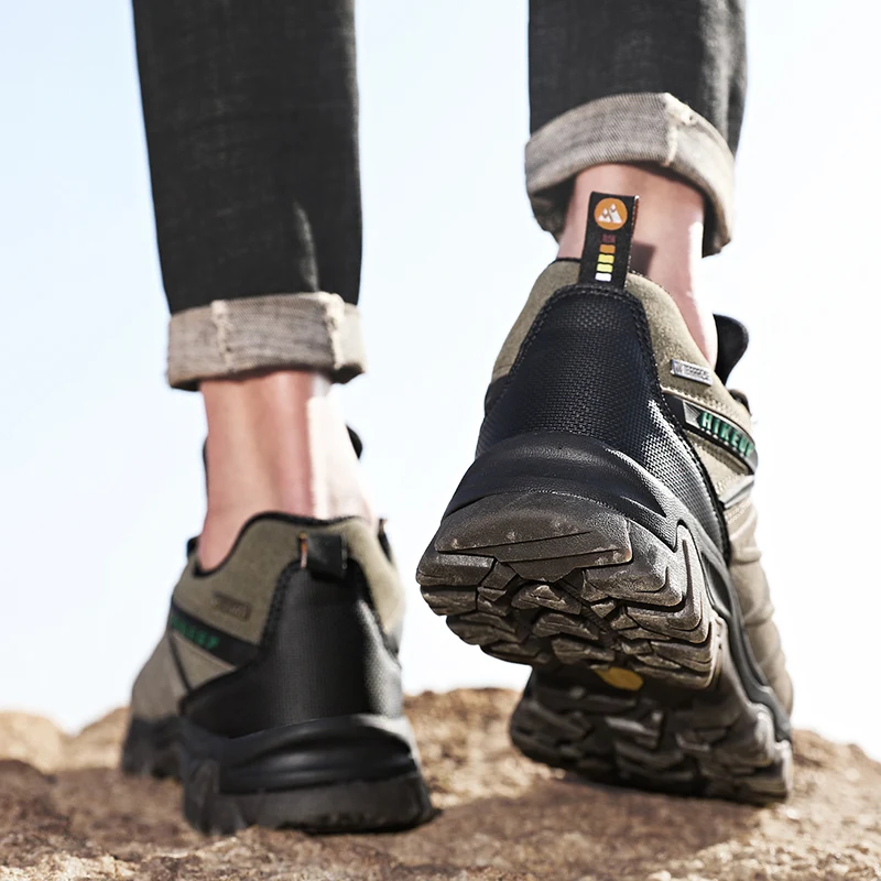 HIKEUP Hohe Qualität Leder Wanderschuhe Langlebig Outdoor Sport Männer Trekking Leder Schuhe Lace-Up Klettern Jagd Turnschuhe – Detail 13
