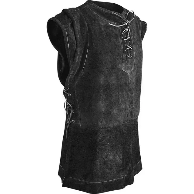 thumbnail image 1 of Chaleco punk medieval para hombre, disfraz de arquero vikingo para cosplay, armadura corporal para el pecho para adulto, traje de Larp de gamuza, abrigo tipo jubón para Halloween para hombre, 1 of 5