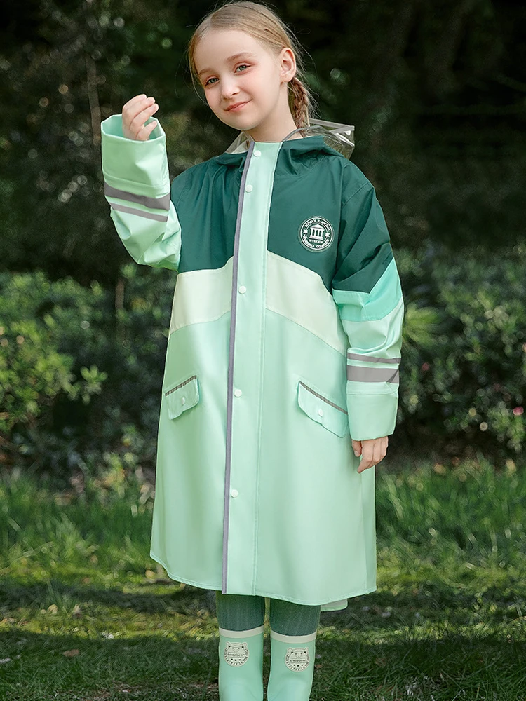 Children's Waterproof Raincoat 1.2M-1.7M Student School Raincoat Splicing Seam Adhesive Kids Schoolbag Long Rain Coat