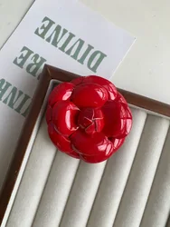 Women's Luxury Camellia Leather Rose Brooch - Elegant Temperament Lapel Pin (None)