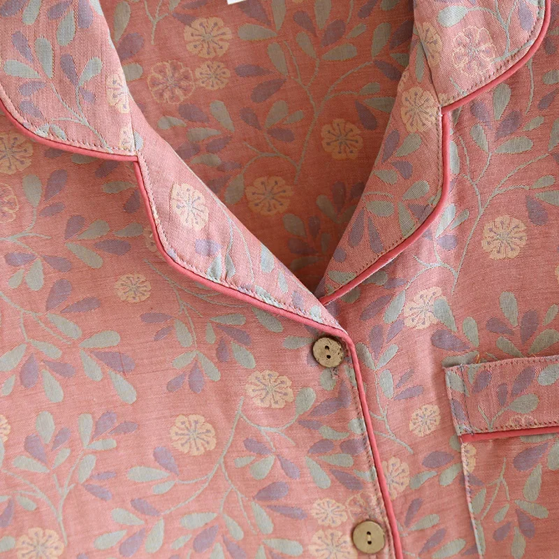 2024 New Women's Spring and Autumn Pajama Set 100% Cotton Jacquard Long Sleeve Two Piece Simple Cardigan Home Furnishing