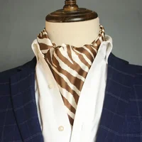 Men's Striped Autumn and Winter Thin Simulated Silk Men's Double Layer Long Silk Scarf Shirt Scarf Printed Small Plaid Scarf