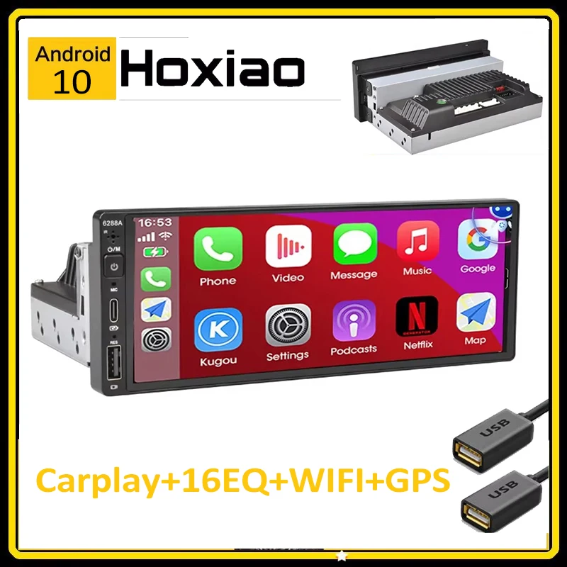 Car Multimedia Player Android 10 Car Radio 1 Din 4Core GPS Navigation 6.9 Inch WiFi AUX FM USB Bluetooth 1DIN Touch Screen IPS 16EQ Multimedia Player
