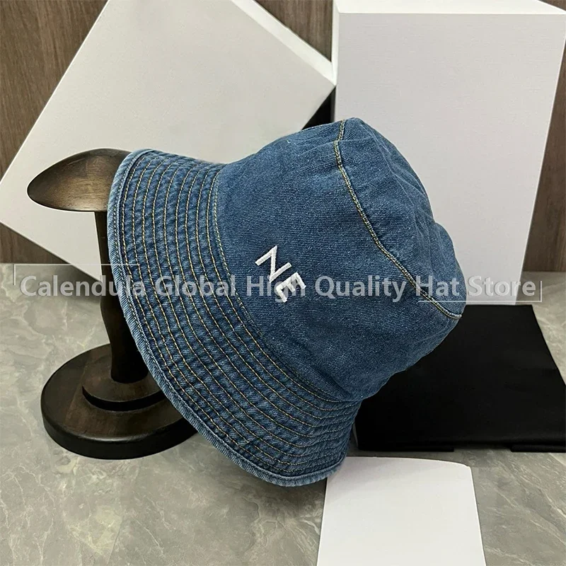 

Summer New Denim Bucket Cap with Letter Printing for Men and Women Fisherman Hat Spring Outdoor Casual Sunshade Hat YF0970