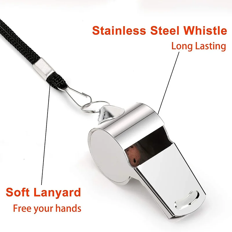 2pcs Referee Whistles Stainless Steel Super Loud Sports Whistle with Lanyard Coaches Soccer Football Rugby Emergency Whistle sport whistle soccer whistle metal whistle