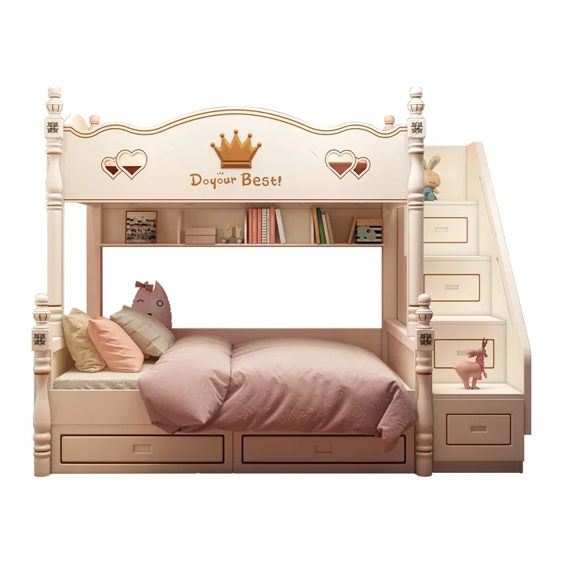 

Children's Bed Bunk Bed Bunk Bed Girl Height-Adjustable Bed Princess Bunk Bed Upper and Lower Bunk