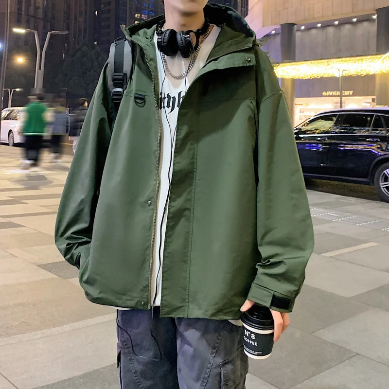 high quality hooded jacket men big size windproof zipper new spring autumn 2024 causal outerwear clothing - white green black