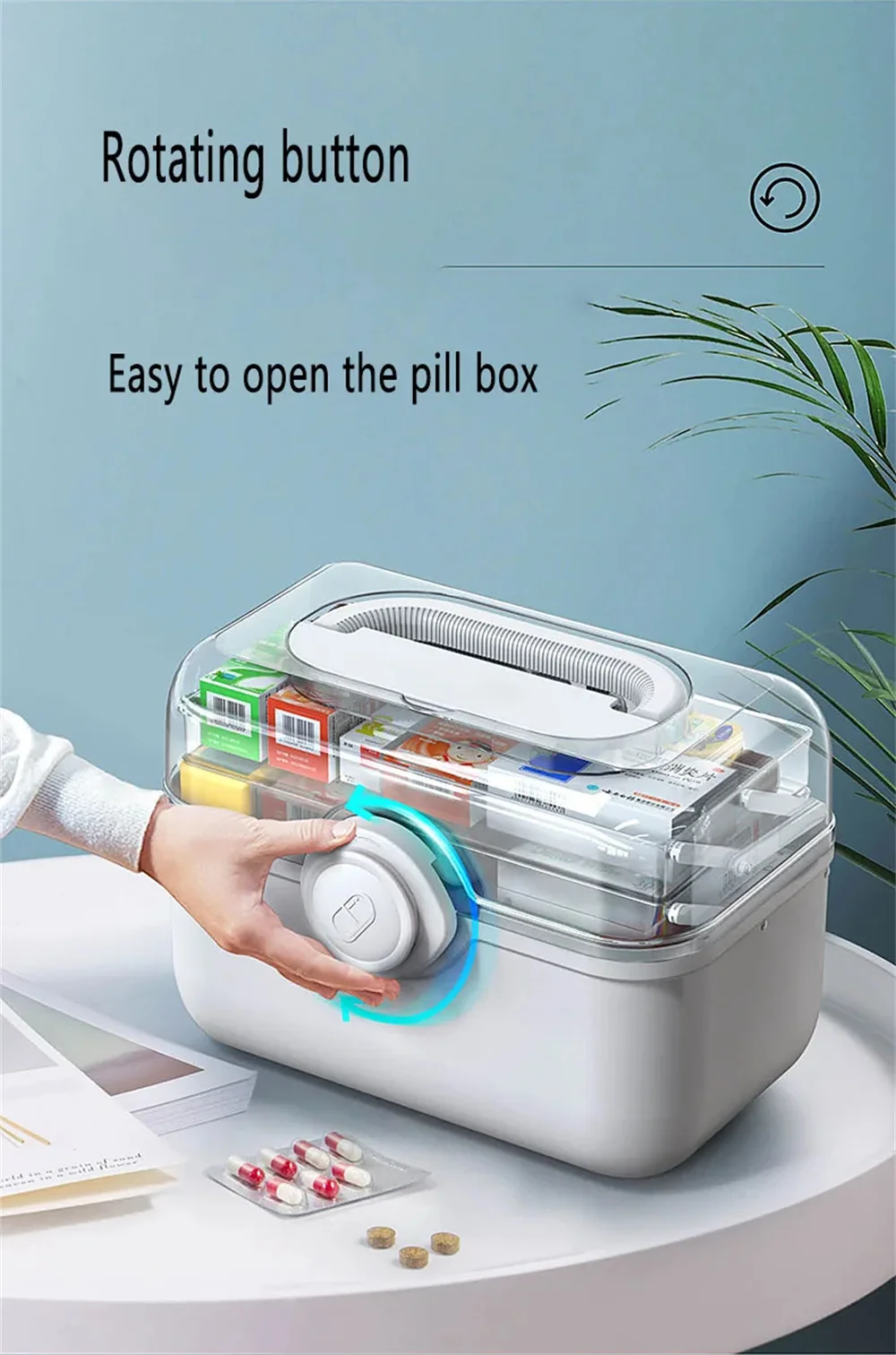 Description Picture 5 of itemLarge Capacity Family Medicine Organizer Box Portable First Aid Kit Medicine Storage Boxes Organizers Plastic Organizing Home