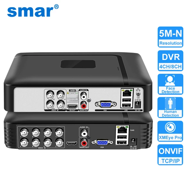 Smar H.265 4CH/8CH CCTV DVR 5M-N 5 en 1 AHD CVI TVI CVBS Caméra IP Enregistreur vidéo numérique hybride Système de sécurité domestique Onvif NVR 1