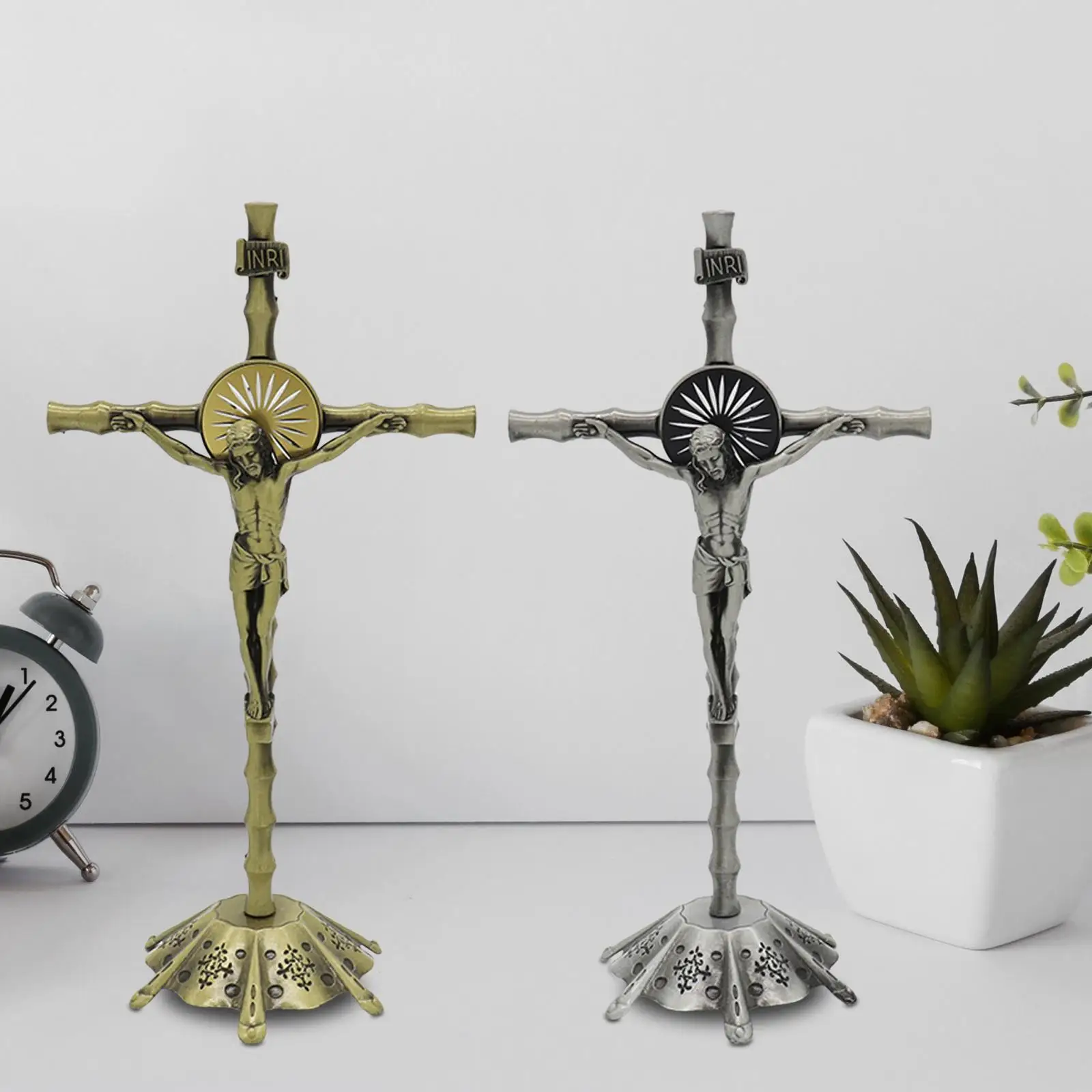 Wall Cross Standing Crucifix, with Base, Sculpture Crucifix Figurine Cross Statue for Home Wall Cross Standing Crucifix, with Base, Sculpture Crucifix Figurine Cross Statue for Home