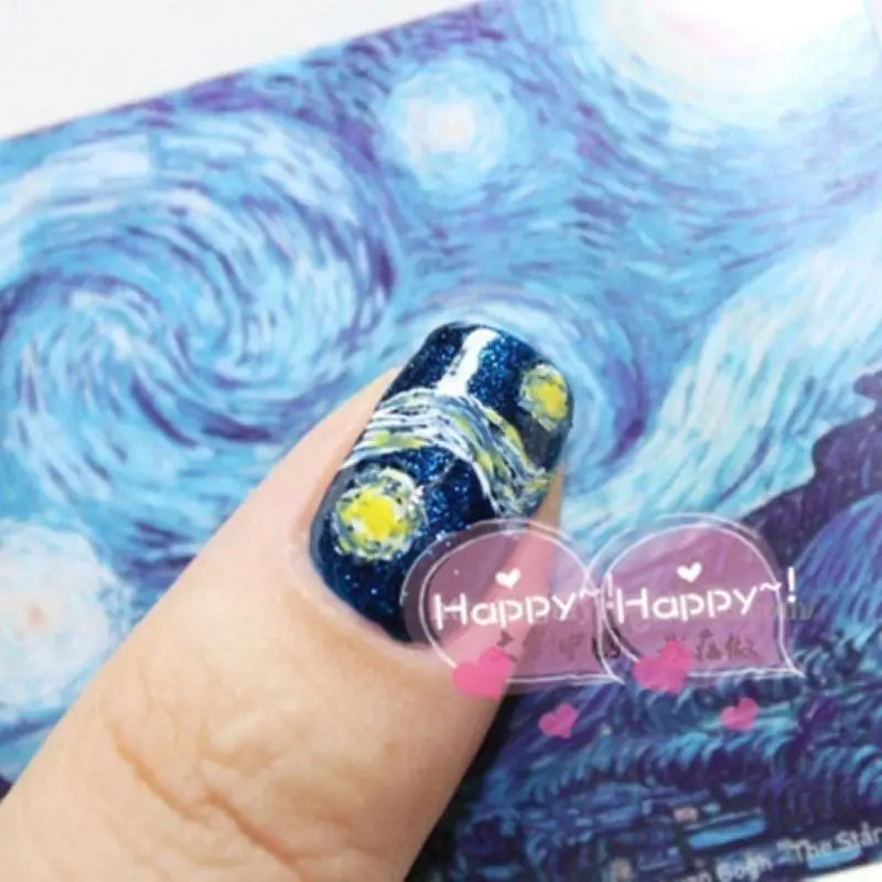 14Tips/Sheet Nail Wraps Van Gogh's Sky Nail Art Decals DIY Beauty Manicure Decoration Stickers Nail Tattoo 3