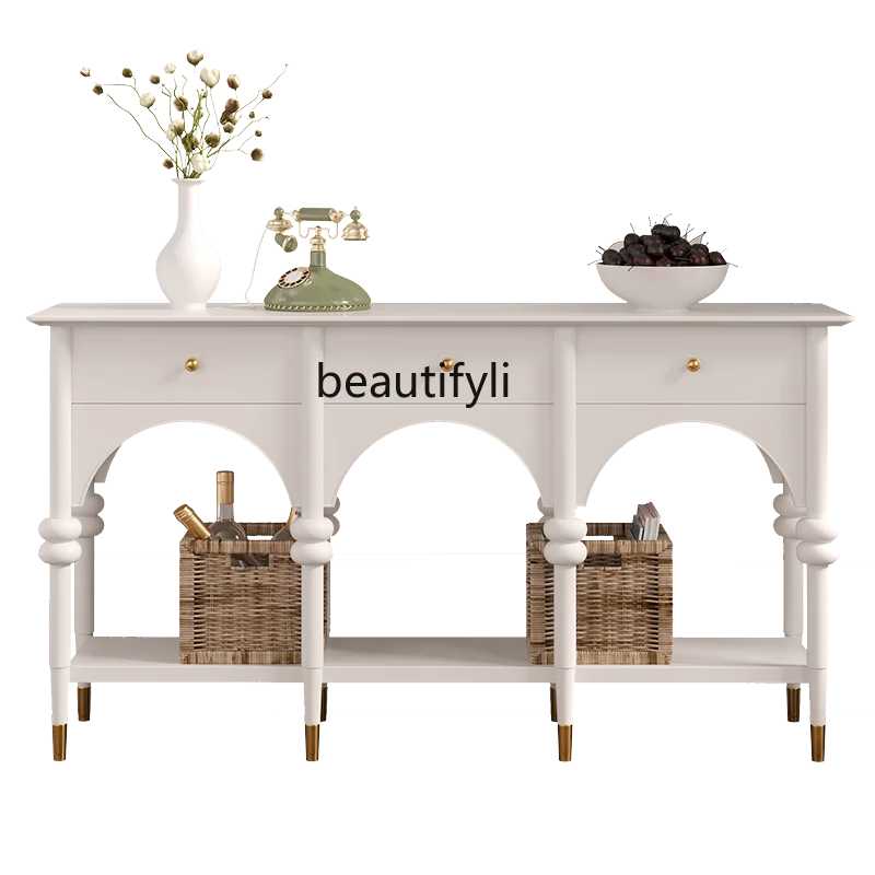 

yj French Cream Style Solid Wood Entrance Cabinet Entrance Hall Hallway Decoration Console Tables Locker