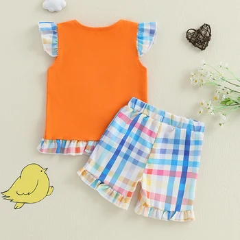 Adorable Baby Girls Summer Outfit Floral Print Bunny Patch Flutter Sleeves Top and Ruffled Shorts Set Stylish 2 Piece Clothing 3