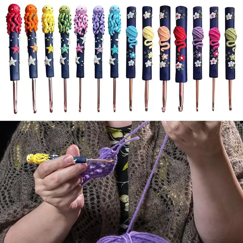 

7pcs Rubber Handle Crochet Needles Colorful Rainbow Knitting Accessories Multi Style Loop Turner Hooks Sewing Kit For Sweaters