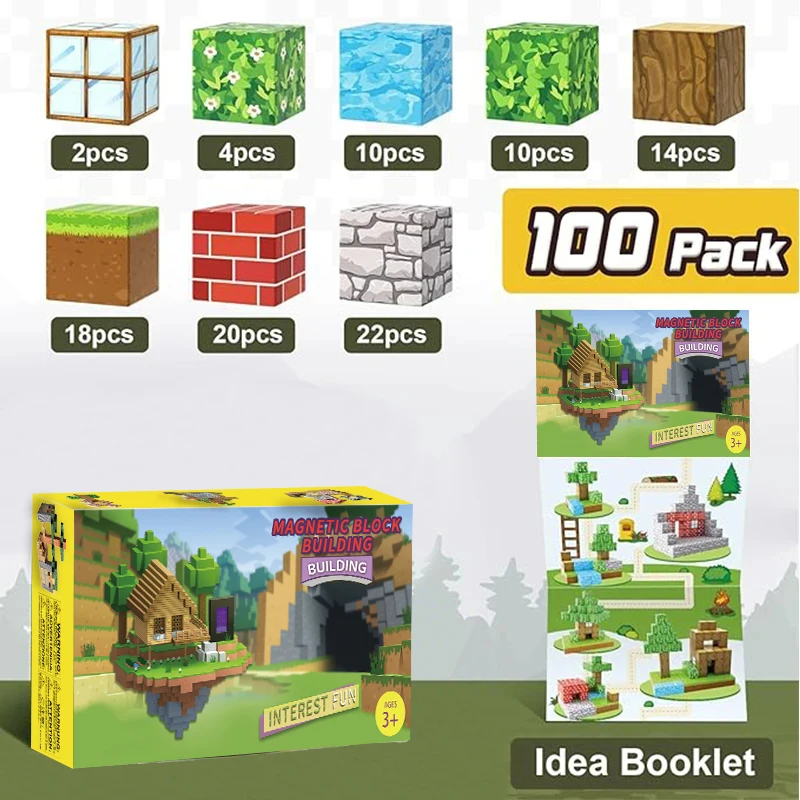 100pcs Magnetic Blocks-Build Mine Magnet World Set for Boys & Girls Age 3+, Sensory Toys for Toddlers Gifts Construction Toys 5