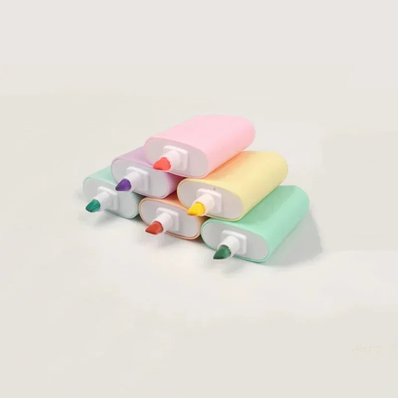6 Pcs/Lot Cute Cartoon Highlighters School Office Stationery Students Drawing Supplies Kawaii Ice Cream Mini Paint Marker Pen 6