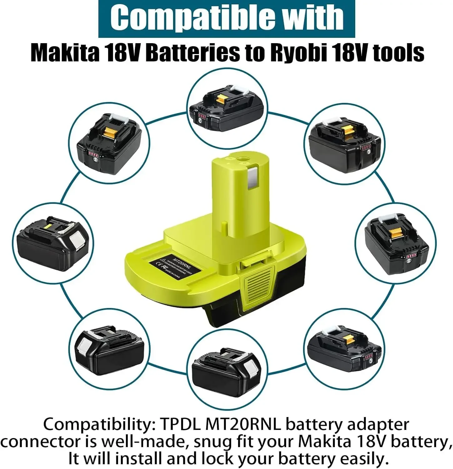 MT20RNL Battery Adapter Converter Use for Ryobi 18V Tools Converts for Makita 18V Li-ion Battery to Ryobi Li-ion