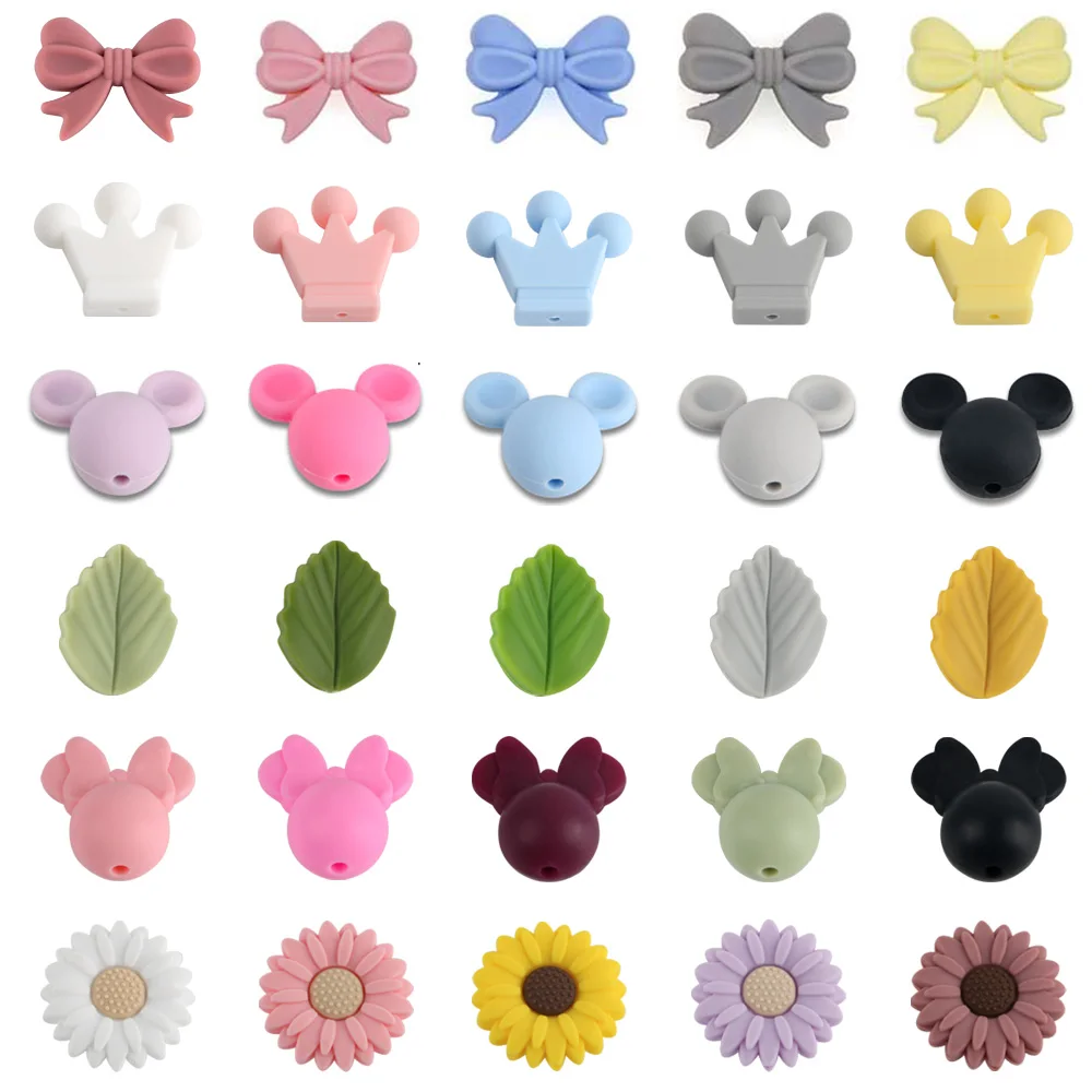 Mini Silicone Beads Bow Crown Leaf Flower For Jewelry Making DIY Pacifier Chain Bracelet Accessories 10Pcs/lot silicon beads