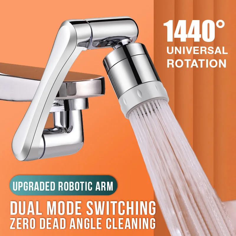 

Stainless Steel Universal 1080 °Swivel Robotic Arm Swivel Extension Faucet Aerator Kitchen Sink Faucet Extender 2Water Flow Mode