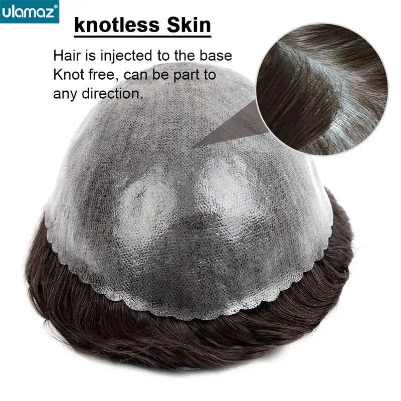 Skin Toupee Prosthetic Hair Male Wig 0.1-0.12mm Invisible Man Hair Prosthesis Microskin System Human Wig Brazil