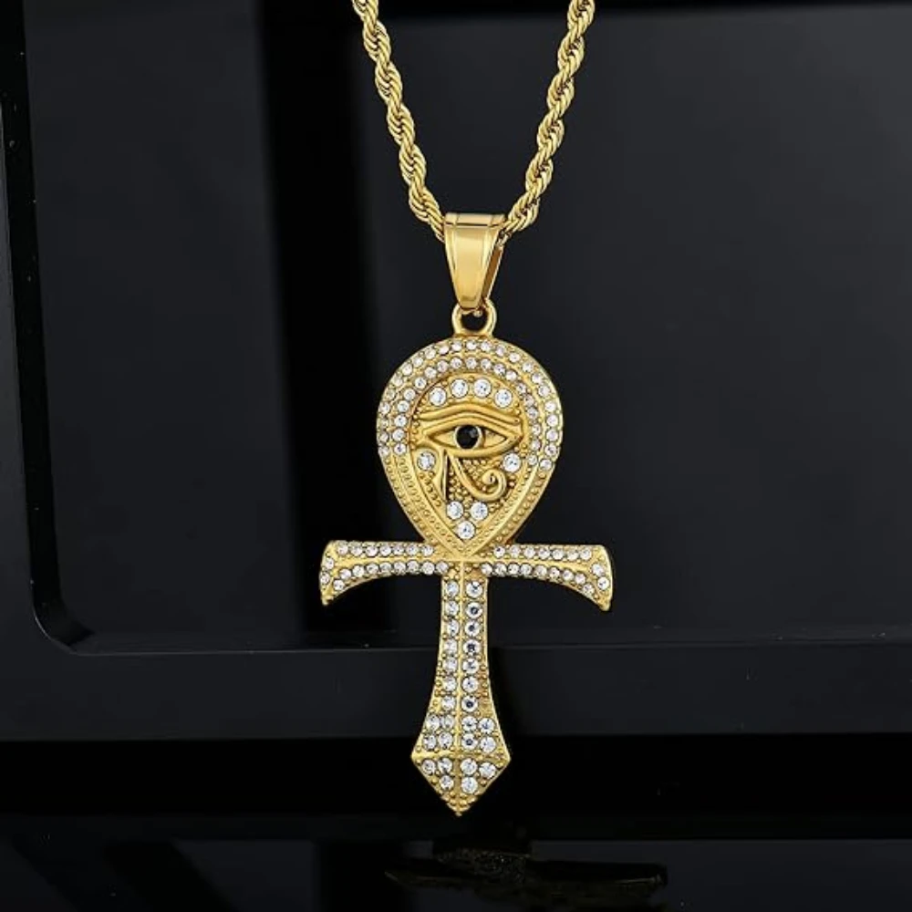 YILUOCD-Collier pendentif œil d'horus CZ pour homme, croix Ankh, amulette de protection, bijoux religieux, prairie, Égypte