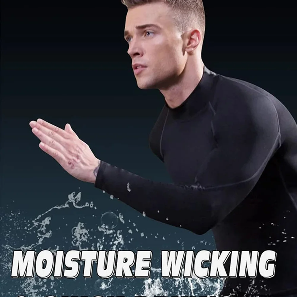 T-shirt sportiva da uomo a collo alto, ad asciugatura rapida, per bodybuilding e corsa, a maniche corte, compressione, top da palestra, fitness, aderente. - immagine 3