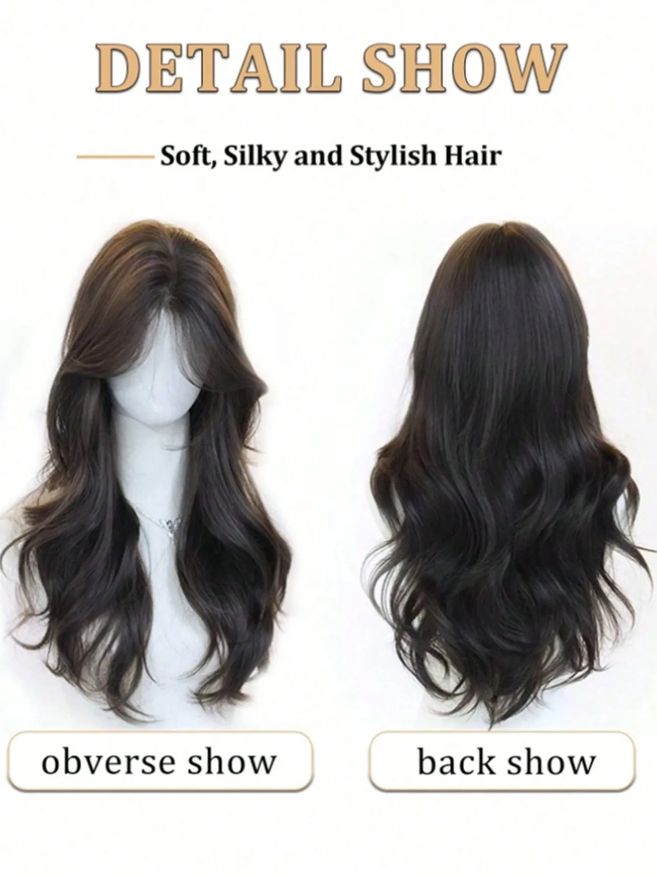 24Inch Long Wavy Synthetic Wig With Natural Middle Part Simulated Scalp Full Machine Made Wig With Air Bangs for Women Daily Use