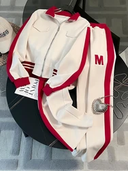 Fashion Jacket Pants Two Piece Set For Women 2023 Autumn Korean Stand Collar Zipper Coat+Casual Trousers Suit Female Tracksuit