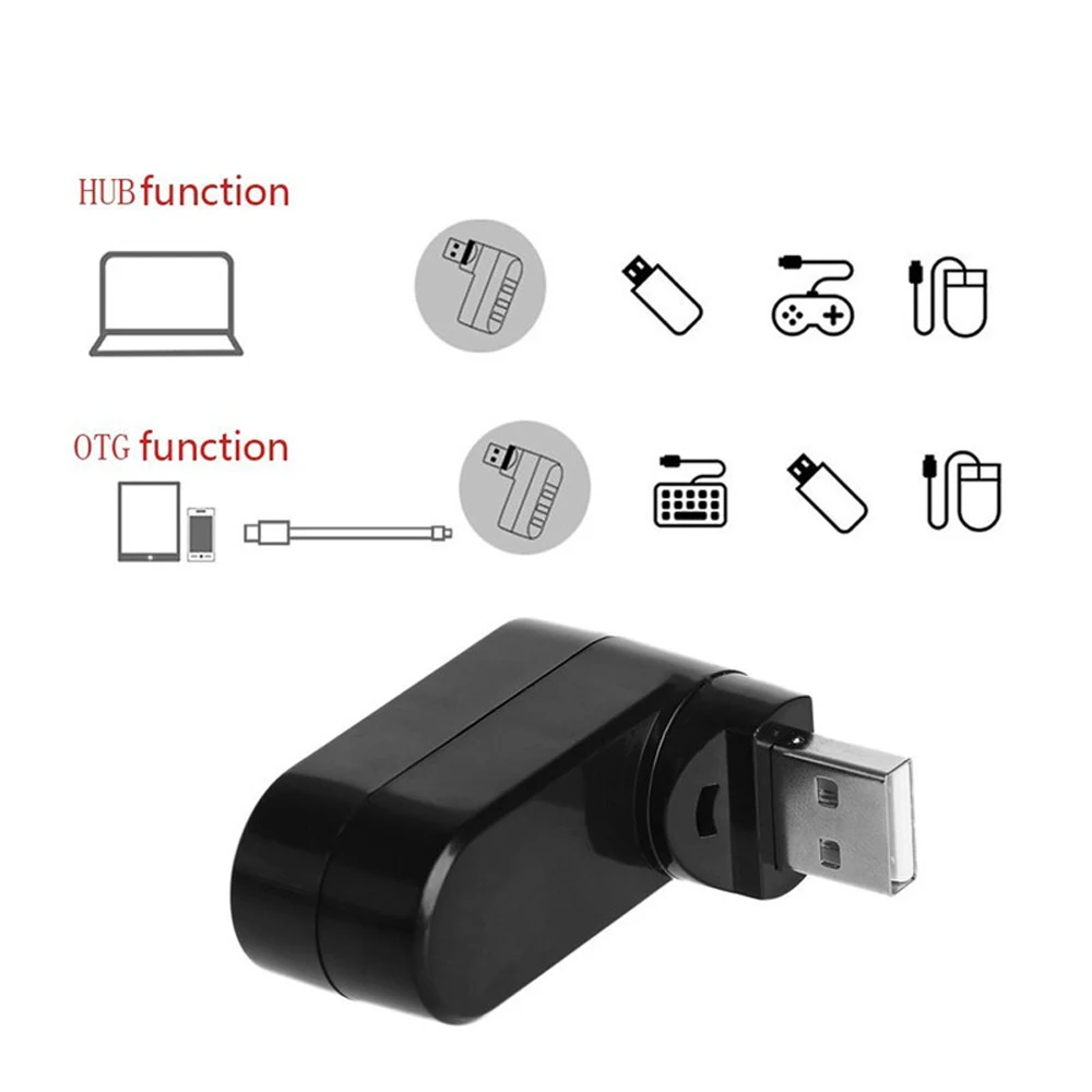 High-Speed 3-Port USB 2.0 Hub with Rotating Splitter