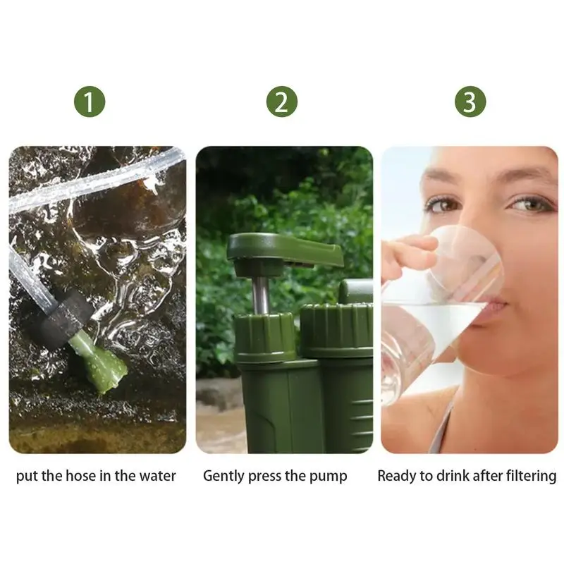 Pompa Purificatrice Per Acqua, Filtro Per Acqua Portatile A Tre Stadi Per Campeggio Escursionismo Emergenza Pesca Sopravvivenza Con Filtro Sostituibile Verde 87360370 - Foto 12