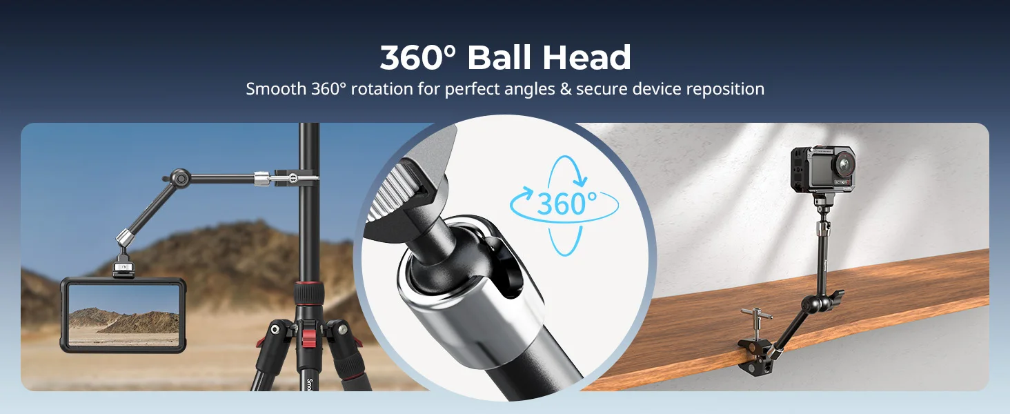 SmallRig 7/11" Magic Arm mit krabbenförmiger Klemme, der Kugelkopf für 360° ° Einstellungen mit 1/4"-20-Schraube für Action-Kameras, Monitore – Detail 3