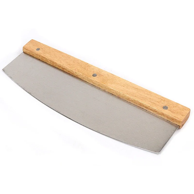 Baking tool stainless steel wooden handle curved knife bread swing knife flour pizza wooden handle half moon Pizza Cutter