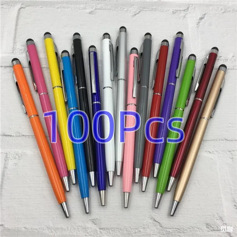 100 pens of Each Pack Mini Metal 2-in-1 Stylus Universal Ballpoint Pen Text Engraving Custom Logo Office School Advertising Pen трос тормозной bontrager universal galvanized each od 1 5mm 1700mm tcg 62235