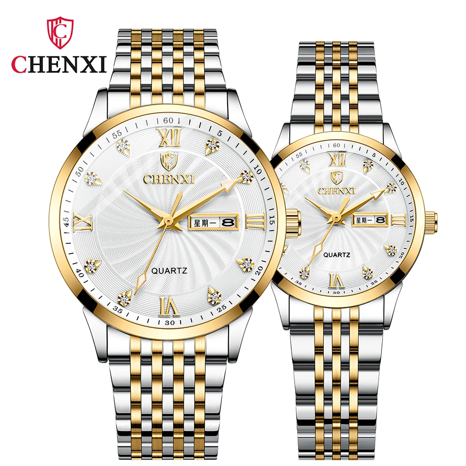 CHENXI New Fashion Couple Watches For Men Women Stainless Steel Quartz Wristwatches Waterproof Watches Sets Couple Gifts Clock