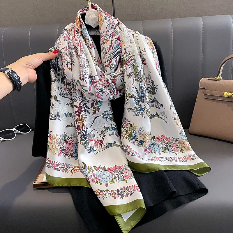 

Fashion The Four Seasons Scarves Luxury Brand Women Silk Scarf 2024 Print Popular Design Hijab 180X90CM Satin Finish Warm Shawls