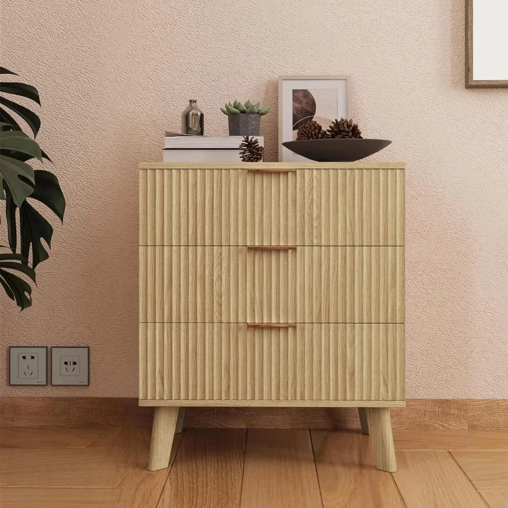 

Dresser,3 Drawer Dresser,with Waveform Panel,Modern Closet Dressers Chest of Drawers,Wood Storage Dresser