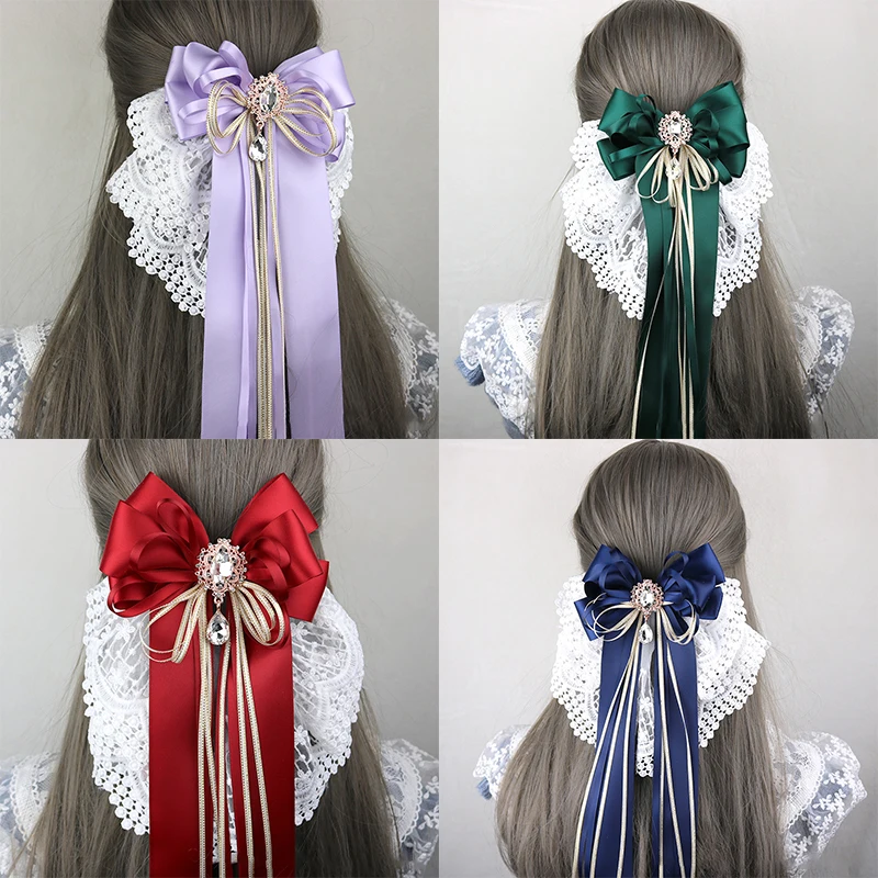 

New Sweet Large Bowknot Embroidered With Lace Hair Clip Lolita Long Ribbon Hairpin Ponytail Hair Bands Hair Accessories