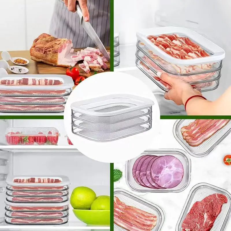 Refrigerator-Safe Stackable Meat Storage Container with Lid