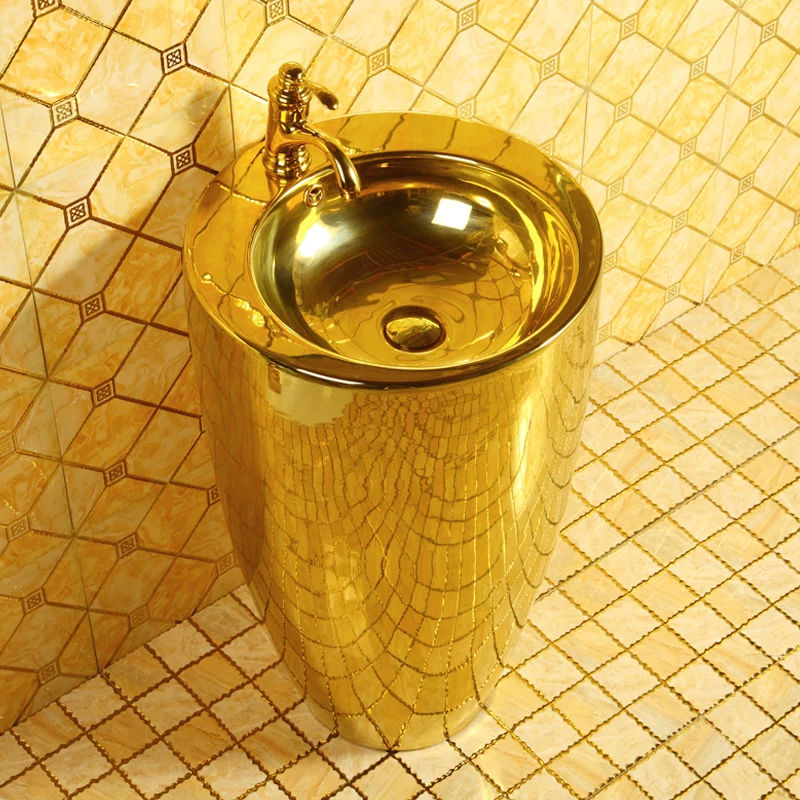 

Cylindrical gold pillar washbasin washbasin sink integrated floor-to-ceiling toilet wash basin gold