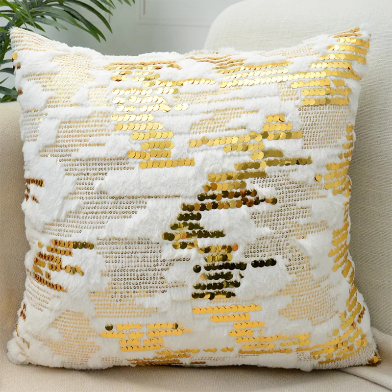 

Sequins Fur Cushion Cover Gold Silver 45x45cm Luxury Fashion Decorative Pillows Cover for Sofa Livingroom Home Decor Pillowcase