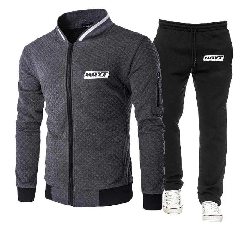 Huo Yite archery 2023 men's spring and autumn new zipper sportswear hooded sweatshirt+trousers pullover sportswear suit