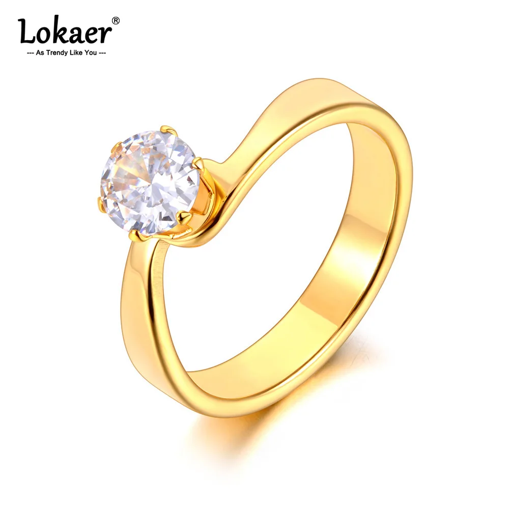 Lokaer Stainless Steel Cubic Zirconia Ring For Women 18K Metal