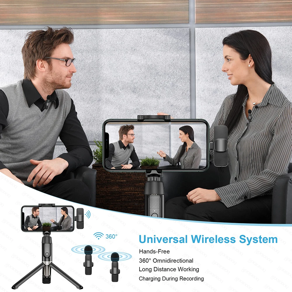 Microfono Lavalier wireless con riduzione del rumore e associazione automatica per iPhone, iPad, Android e PC per la registrazione di interviste Vlog in diretta su YouTube_voghion.com